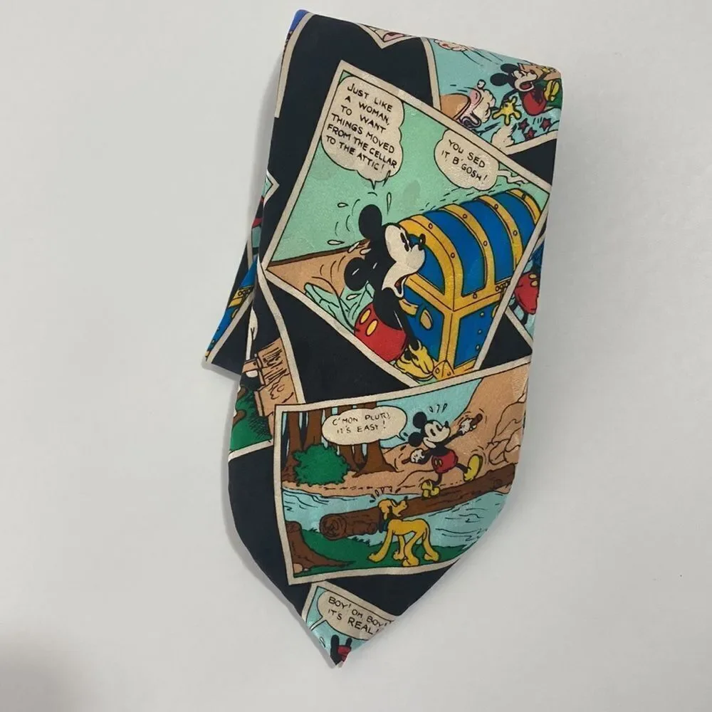 Mickey Inc Disney Donald Duck Comic Book Silk Black Multi Neck Tie